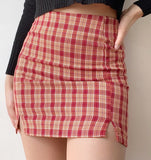 deanwangkt - Red Cara Plaid Skirt