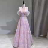 2025 Banquet evening dress 2025 new one-word shoulder sweet tie birthday banquet long dress bride engagement banquet return door dress