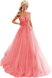 2025V-neck tulle ball dress lace applique long ball dress  new formal evening dress