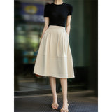 2025 Silky touch umbrella skirt white/black, temperament premium skirt, high waist loose a-shaped skirt  summer