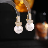 2025 New Popularan large pearl full zirconium round earrings women's s925 silver needle personality simple and versatile fashion temperament stud earrings