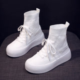 Stretch Sock Shoes Women's  Summer New Breathable Thin Leisure Sports Flat Bottom Slip-on Slimming Knitted Boots