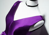 Solvbao Elegant V-neckline Satin Purple Short Prom Dress, Purple Bridesmaid Dress