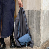 DEANWANGKT 2025 Simple solid color flip small square bag cute bow strap small bag Korean version retro denim girl messenger bag