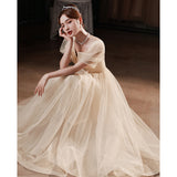 2025 Champagne banquet evening dress women's  new temperament thin dress vocal art test host dress