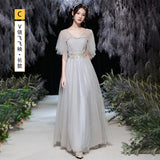 2025 Grey sister group bridesmaid clothes long and thin  new host evening dress women can usually wear bridesmaid clothes