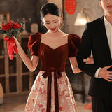 2025 Princess on the Run Toast Bridal Burgundy Engagement Dress Femininity Evening Dress Light Luxury Door Dress Casual Dress