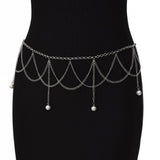 2025  MW3279  waist chain multi-strip cross wave fringed chain pearl grain pendant waist chain waist jewelry