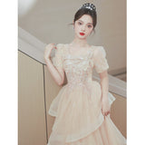 2025 Champagne evening dress women's 2025 new banquet temperament light luxury advanced sense vocal art test adult ceremony tutu skirt