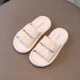 DEANWANGKT Summer New Girls Outer Wear Casual Sandals Korean Fashion Solid Color Lace Soft Bottom Slippers Sandals