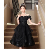 2025 Black evening dress skirt 2025 new banquet temperament high-end sense light luxury niche dinner host high-end  style