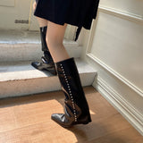 Autumn and Winter New Fashion Korean Style Pantyhose Boots below the Knee High Leg Boot Square Toe Wedge High Heel Pearl Boots