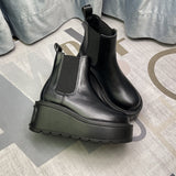 Grape Mom Studiolee Stretch Leather One Pedal Raise the Bottom round Toe Chelsea Short Boots for Women Summer and Autumn