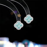 2025 Small fresh lucky grass stud earrings micro-inlaid zircon super fairy sweet earrings atmospheric simple commuting daily versatile earrings
