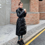 European and American fashion glossy cotton clothes women's long styles over the knee and waist New autumn and winter large size hooded thickened warm jacket