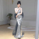 2025 Fishtail banquet evening dress 2025 spring new tube top sequins fishtail fairy temperament fishtail skirt manufacturer supply