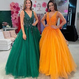 2025V-neck tulle ball dress lace applique long ball dress  new formal evening dress
