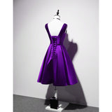 Solvbao Elegant V-neckline Satin Purple Short Prom Dress, Purple Bridesmaid Dress