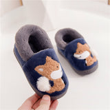 DEANWANGKT Boys and Girls Bag Heel Cartoon Fox Baby Fur Non Slip Cotton Slippers Winter Warm Children's Home Cotton Shoes