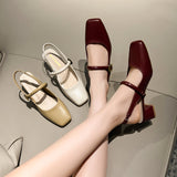 DEANWANGK  Chunky Heel Closed Toe Sandals Women's  New Style Back Empty Buckle High Heel Women's Sandals Square Toe Low-Cut Mary Jane Shoes