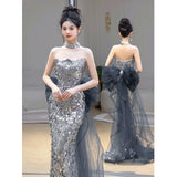 2025 Fishtail banquet evening dress 2025 spring new tube top sequins fishtail fairy temperament fishtail skirt manufacturer supply