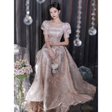 2025 Evening dress female champagne color 2025 new high-end sense light luxury niche banquet temperament adult ceremony graduation hosting skirt