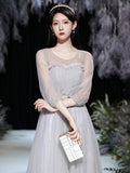 2025 Grey sister group bridesmaid clothes long and thin  new host evening dress women can usually wear bridesmaid clothes