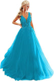 2025V-neck tulle ball dress lace applique long ball dress  new formal evening dress
