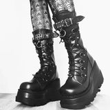 Cross-Border Wedge Knight Boots Female  New HOTan and NEWn plus Size Punk Handsome Platform Women's Mid Boots