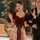 2025 Princess on the Run Toast Bridal Burgundy Engagement Dress Femininity Evening Dress Light Luxury Door Dress Casual Dress