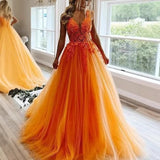 2025V-neck tulle ball dress lace applique long ball dress  new formal evening dress