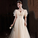2025 Champagne banquet evening dress women's  new temperament thin dress vocal art test host dress