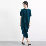 New Chinese-style improved cheongsam, dress spring women's high-end, blue-green thin skirt, short-sleeved long skirt A1233