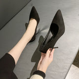 DEANWANGK  Spring and Autumn New Black High Heels Women Low-Cut Pointed-Toe Stilettos Sexy High Sense Classy Shoes