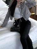 2025 Spot thousand bird grid sequined short top baby same jacket small fragrant wind diamond buckle embroidered small blazer
