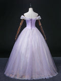 Solvbao Lavender Tulle Sweetheart Off Shoulder Formal Dress, Long Party Dress Prom Dress