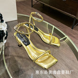 DEANWANGKT  Xinhao Shoes Factory  Square Head Fruit Shell with the Same Thin Strap Soft Strap Soft Bottom Strap Comfortable High Heel Sandals