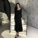2025 high-end retro little black dress suspender sexy dress high-end seaside vacation halter dress long dress