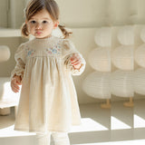 Little Girl's Autumn Embroidered Lace Cotton Corduroy Dress Girls Autumn Clothing Long Sleeve Princess Dress Baby Dress