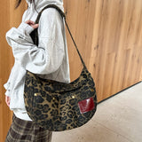 DEANWANGKT 2025 popular autumn new women's leopard print polka dot canvas bag ins shoulder messenger bag large capacity casual dumpling bag