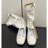 South Korea Niche Ballet Style Sandal Boots Women's  Summer New round Toe Bowknot Short Boots Hollow out Western Pile Style Boots