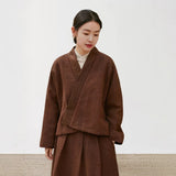 Skirt autumn and winter suit, new Chinese cotton clothes women's two-piece set, Hanfu Tencel ramie padded jacket skirt