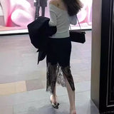 2025 popular summer splicing design lace skirt women's summer thin new high waist hip wrap long gauze skirt