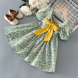 Girls' Princess Dress Summer New Bow Baby Korean Style Western Style Children Cotton Short Sleeve Floral Skirt 6300