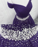 Solvbao Purple Tulle Beaded Cute Off Shoulder Short Prom Dress, Purple Homecoming Dress Party Dress