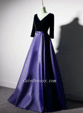 Solvbao Purple Satin with Velvet Long Party Dress Formal Dress, Purple Evening Dresses