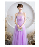 Solvbao Purple Tulle Beaded Floor Length A-line Prom Dress, Long Evening Dress Party Dress