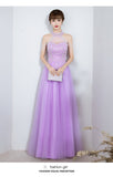 Solvbao Purple Tulle Beaded Floor Length A-line Prom Dress, Long Evening Dress Party Dress