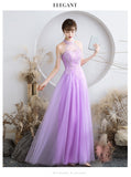 Solvbao Purple Tulle Beaded Floor Length A-line Prom Dress, Long Evening Dress Party Dress