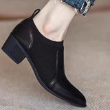 deanwangkt Autumn New Soft Work Shoes,Women Mid Heels,Stretch,Pointed Toe,Slip On British Style